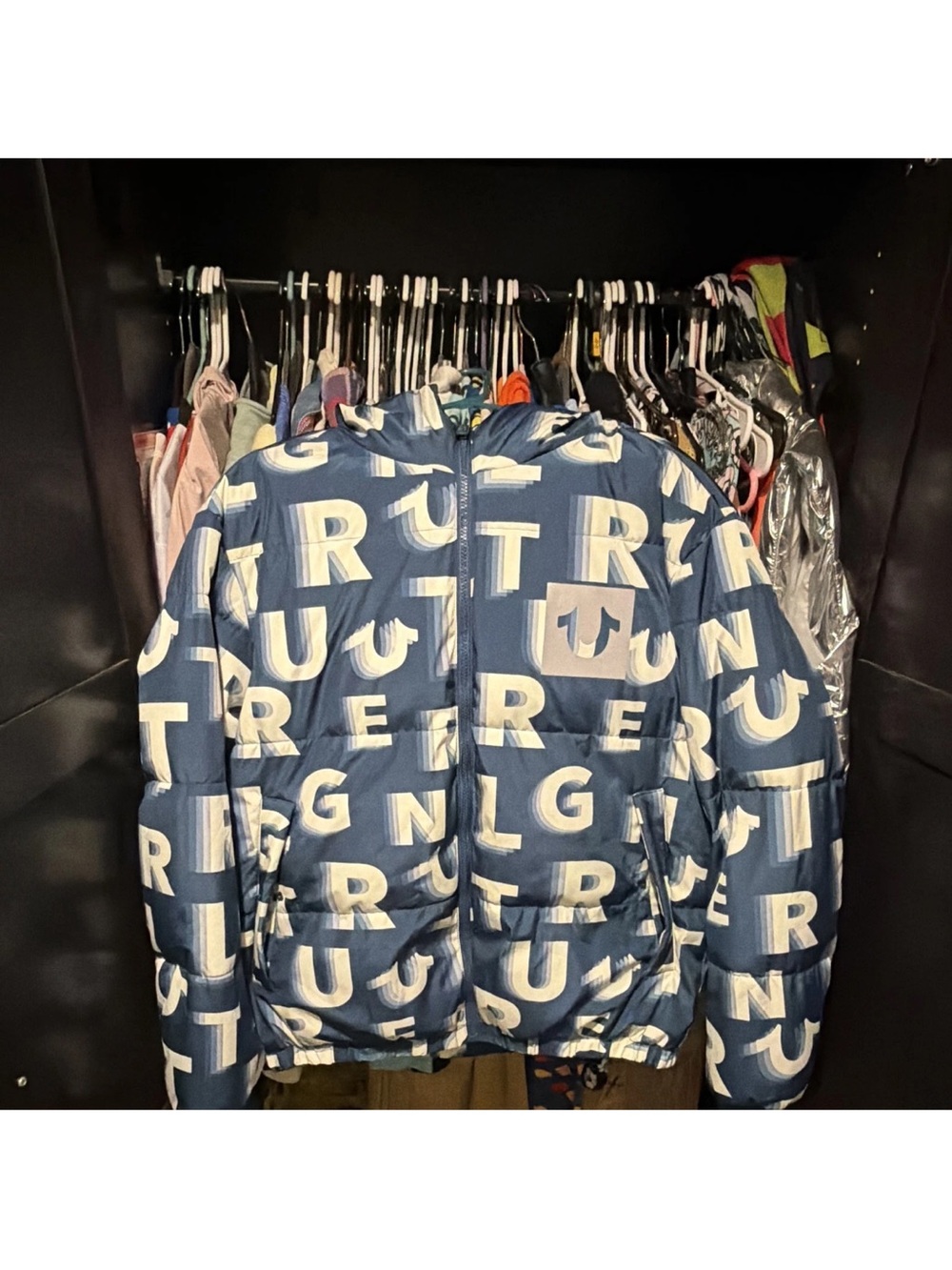 True Religion Navy Blue Logo Puffer Jacket